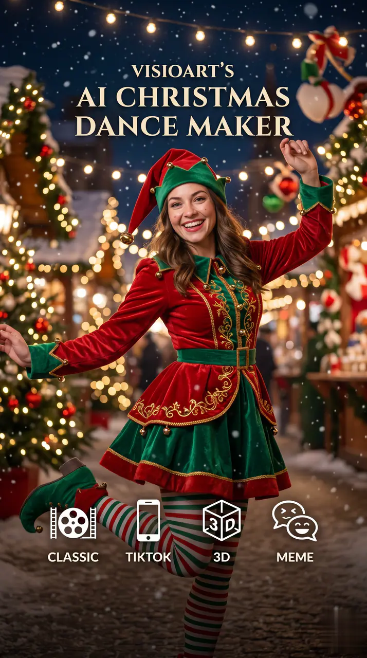 Preview the AI Original Festive Elf Dance Video motion direction