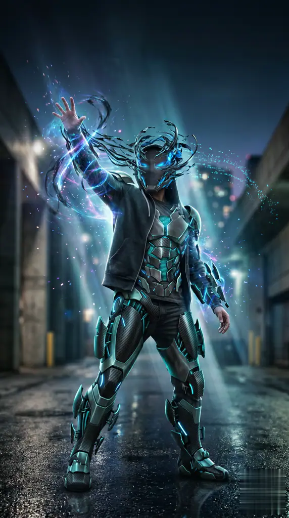 Preview the AI Original Masked Hero Transformation motion direction