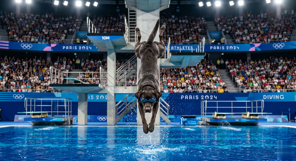 AI Dog Diving Olympics Video Prompt Template visual example