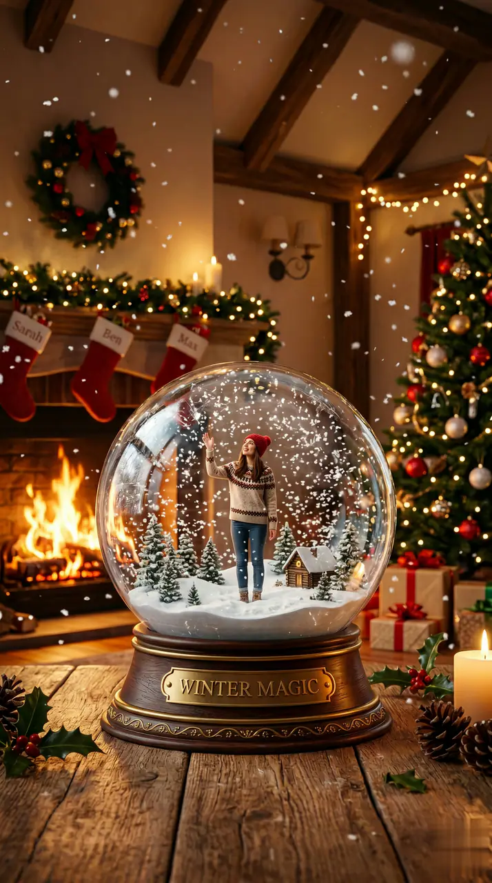 AI Christmas Snow Globe Filter video prompt Template preview